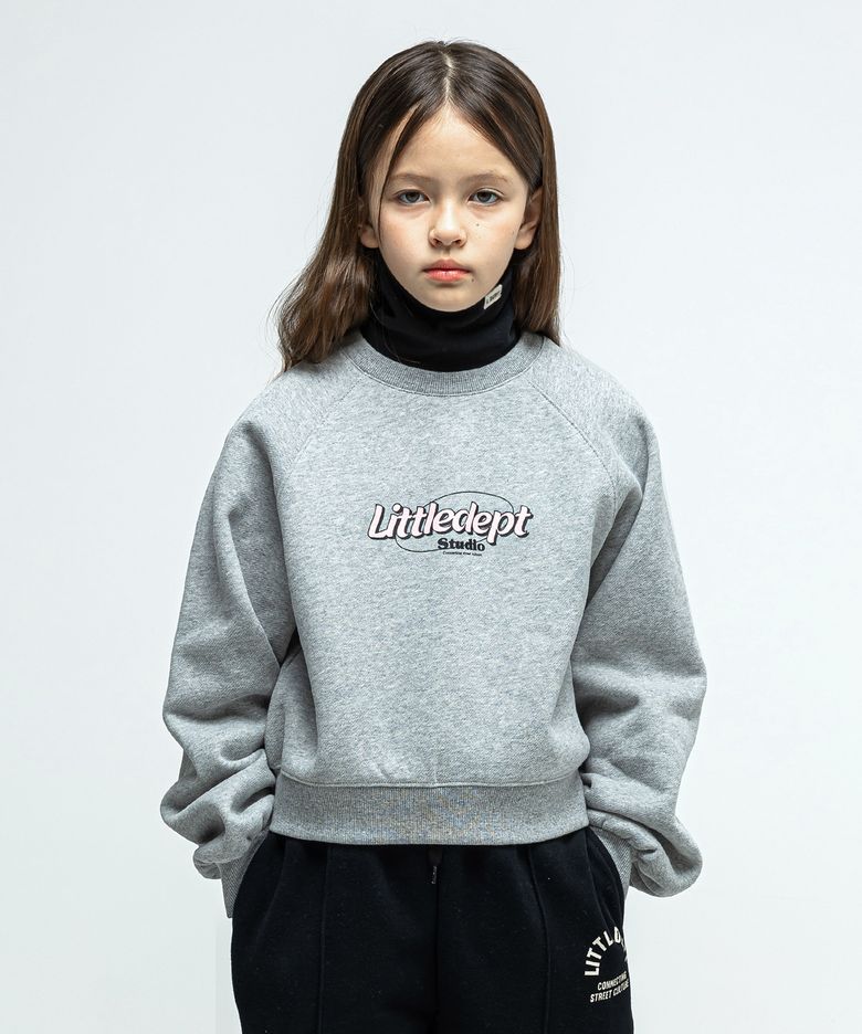 레터링 기모 크롭 맨투맨 Grey