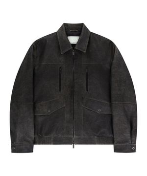 BUFFED LEATHER BOMBER JACKET (GRAY / LAMBSKIN)