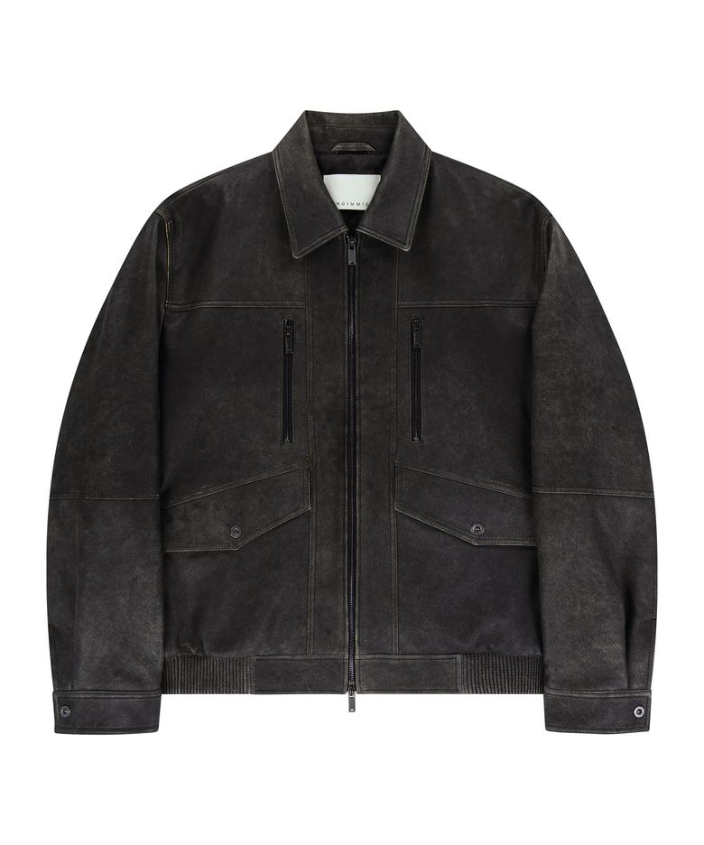 BUFFED LEATHER BOMBER JACKET (GRAY / LAMBSKIN)