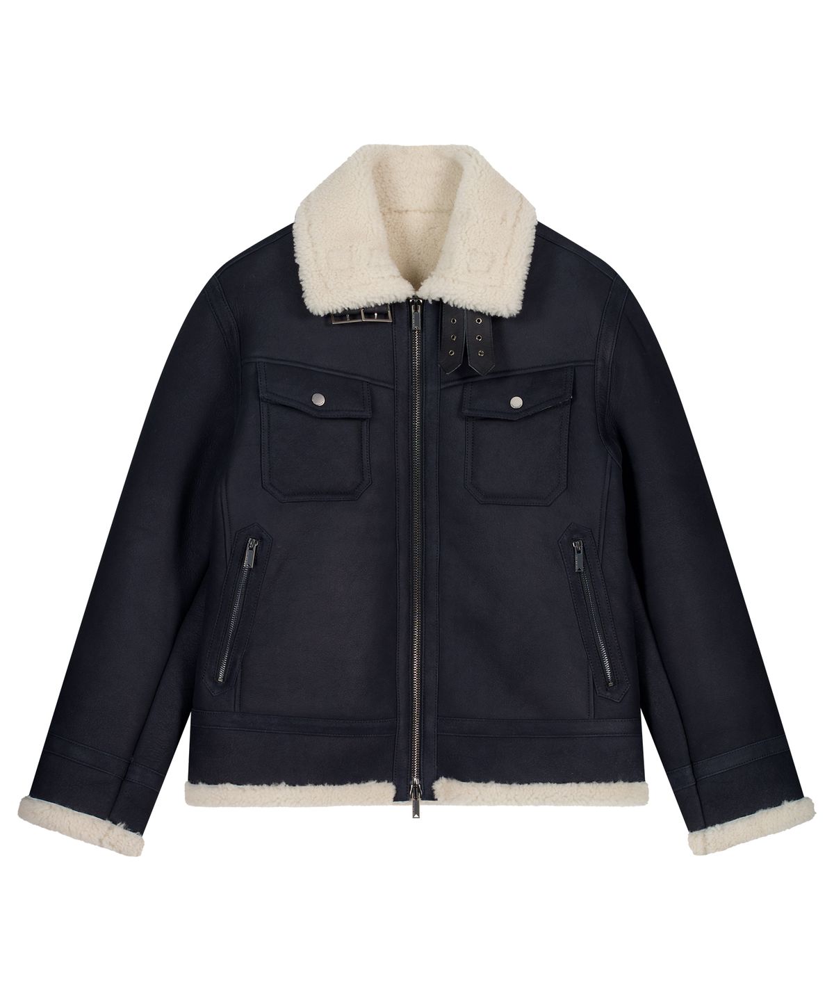 언지미크(UNGIMMICK) SHEARLING TRUCKER JACKET (NAVY / LAMBSKIN)