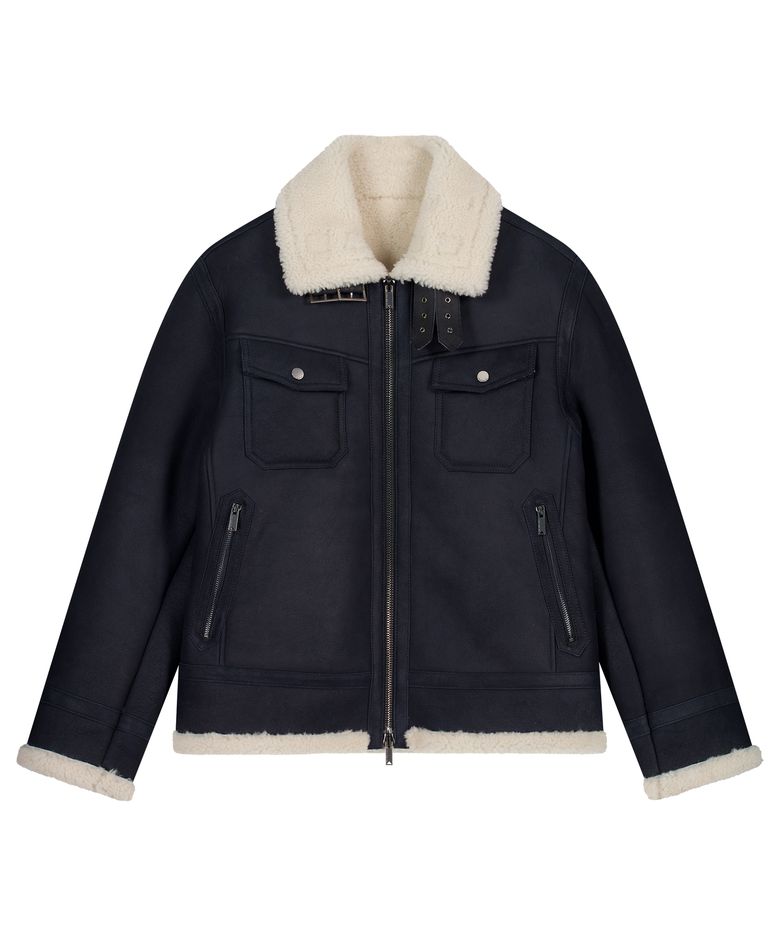 SHEARLING TRUCKER JACKET (NAVY / LAMBSKIN)