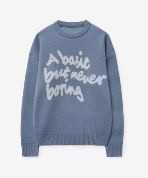 슬로건 라운드 니트 스웨터_앨리스블루