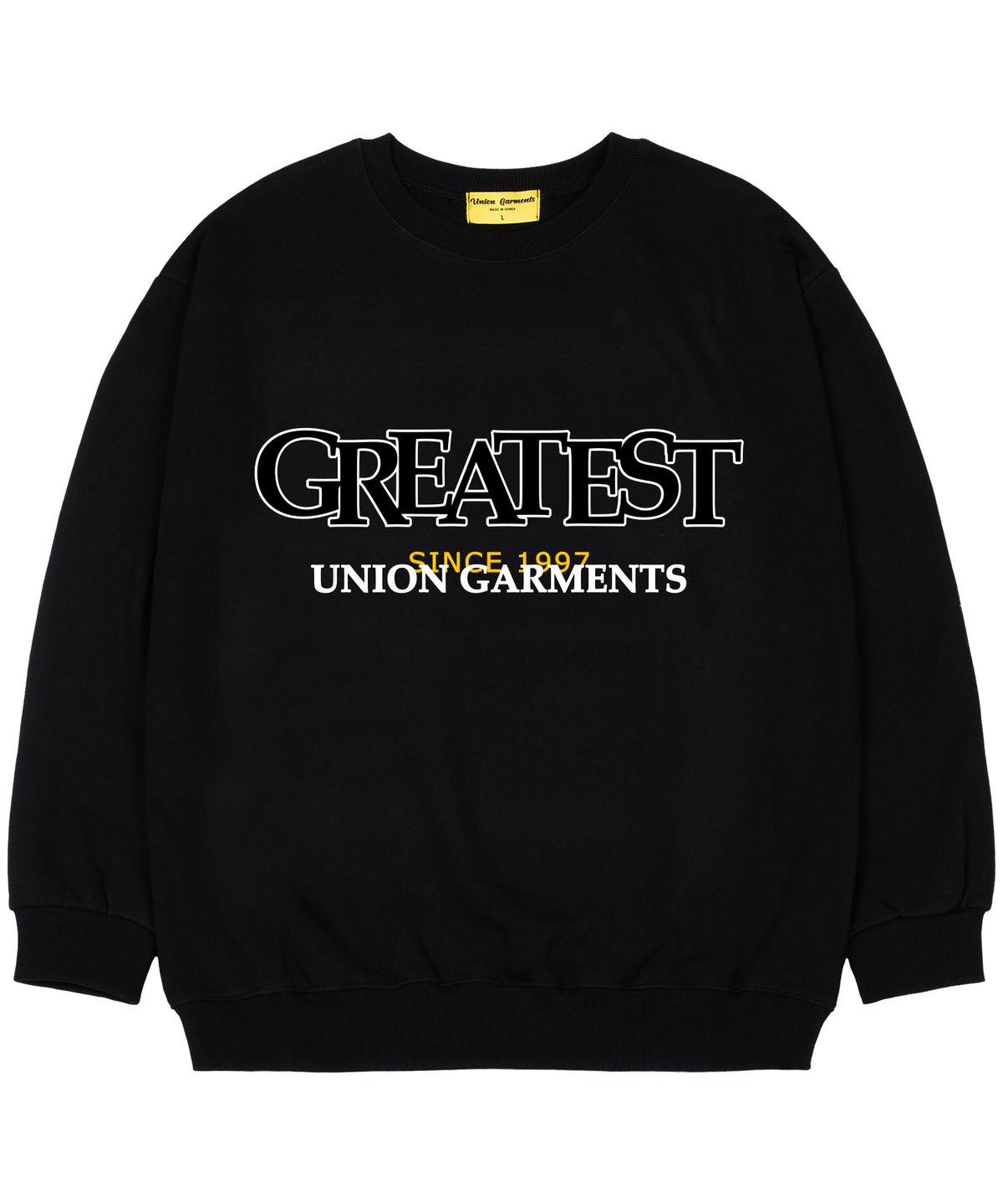 유니온가먼츠(UNION GARMENTS) [기모]그레이티스트 오버핏 맨투맨 티셔츠 블랙
