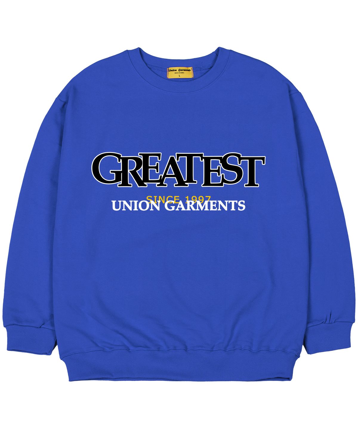 유니온가먼츠(UNION GARMENTS) [기모]그레이티스트 오버핏 맨투맨 티셔츠 블루