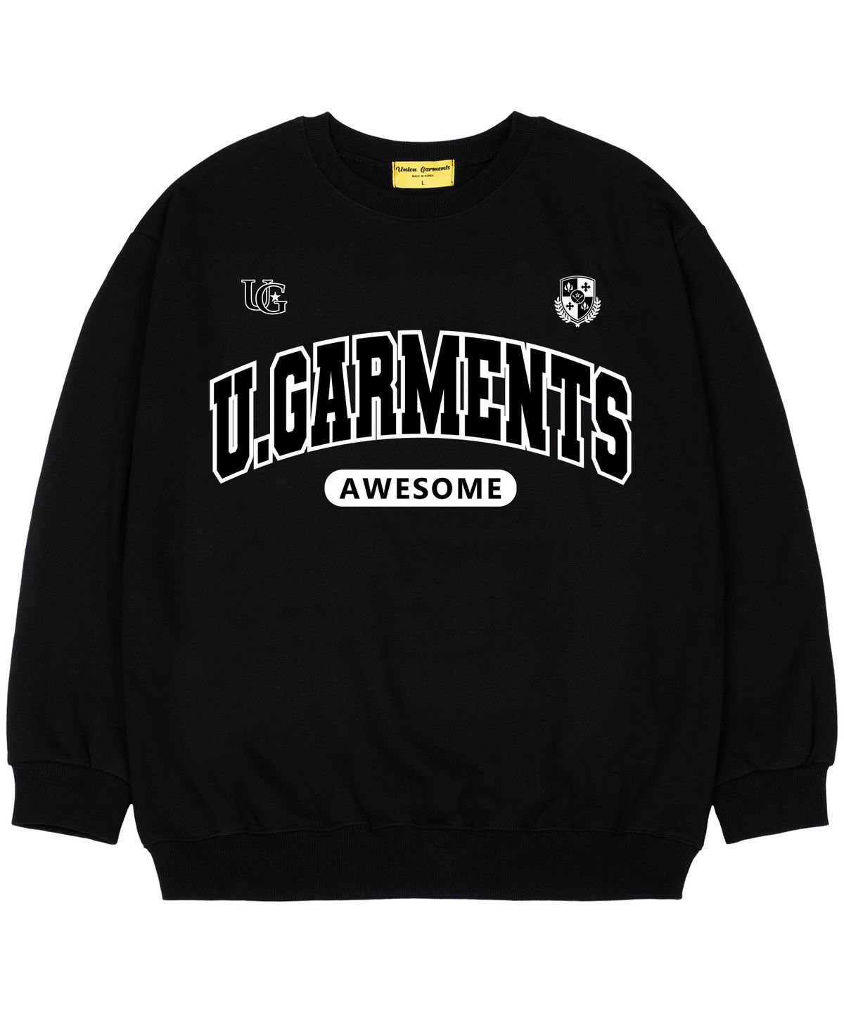 유니온가먼츠(UNION GARMENTS) [기모]UG스포티 오버핏 맨투맨 티셔츠 블랙