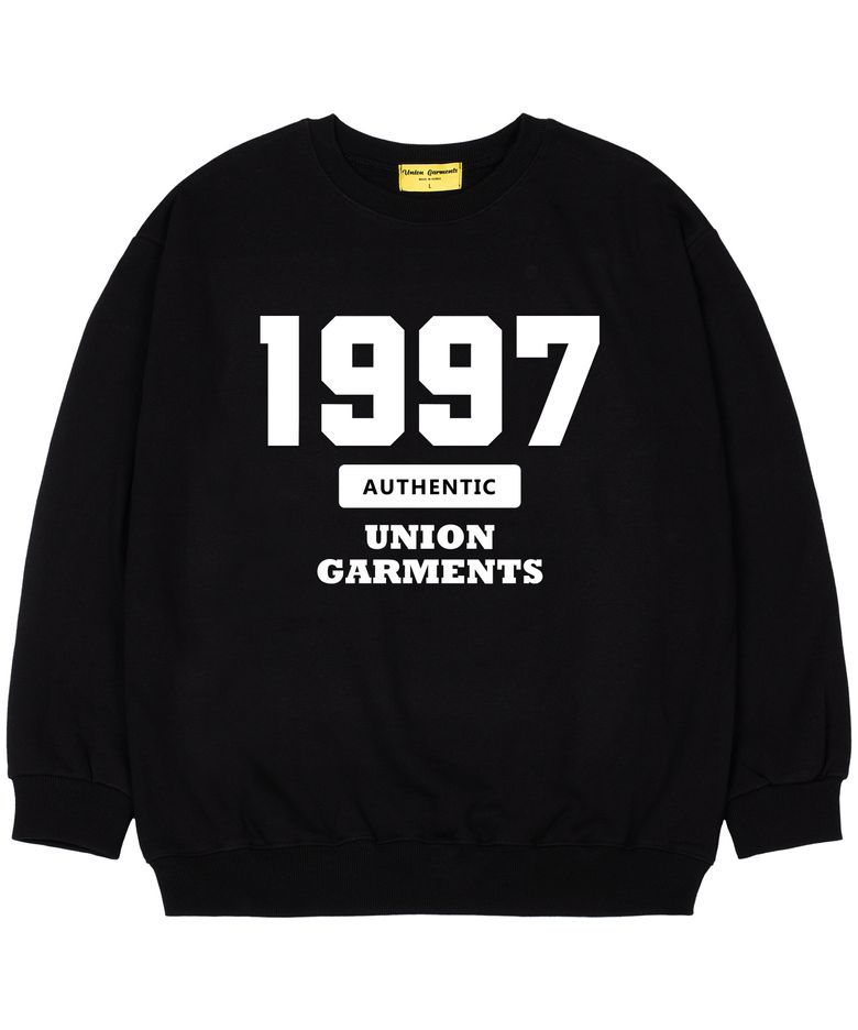 [기모]1997어쎈틱 오버핏 맨투맨 티셔츠 블랙