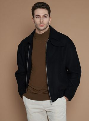 [XL~4XL]울 블렌드 카라 블루종 자켓_블랙