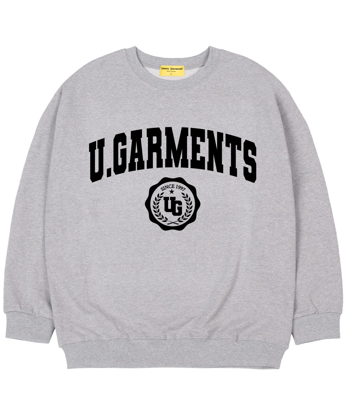 유니온가먼츠(UNION GARMENTS) [기모]엠블럼로고 오버핏 맨투맨 티셔츠 그레이