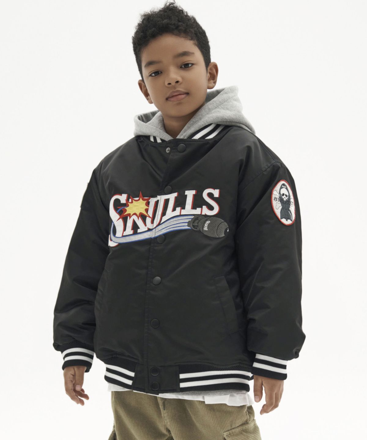 테이크이지 키즈(TAKEASY KIDS) 스컬스 베이스볼 오버자켓 (블랙)