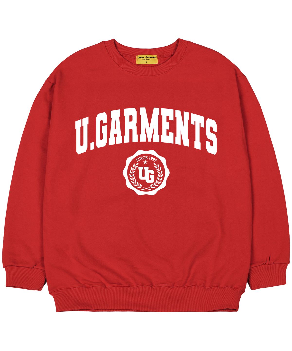 유니온가먼츠(UNION GARMENTS) [기모]엠블럼로고 오버핏 맨투맨 티셔츠 레드