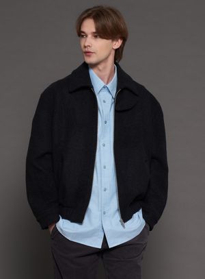 [XL~4XL]울 블렌드 카라 블루종 자켓_차콜