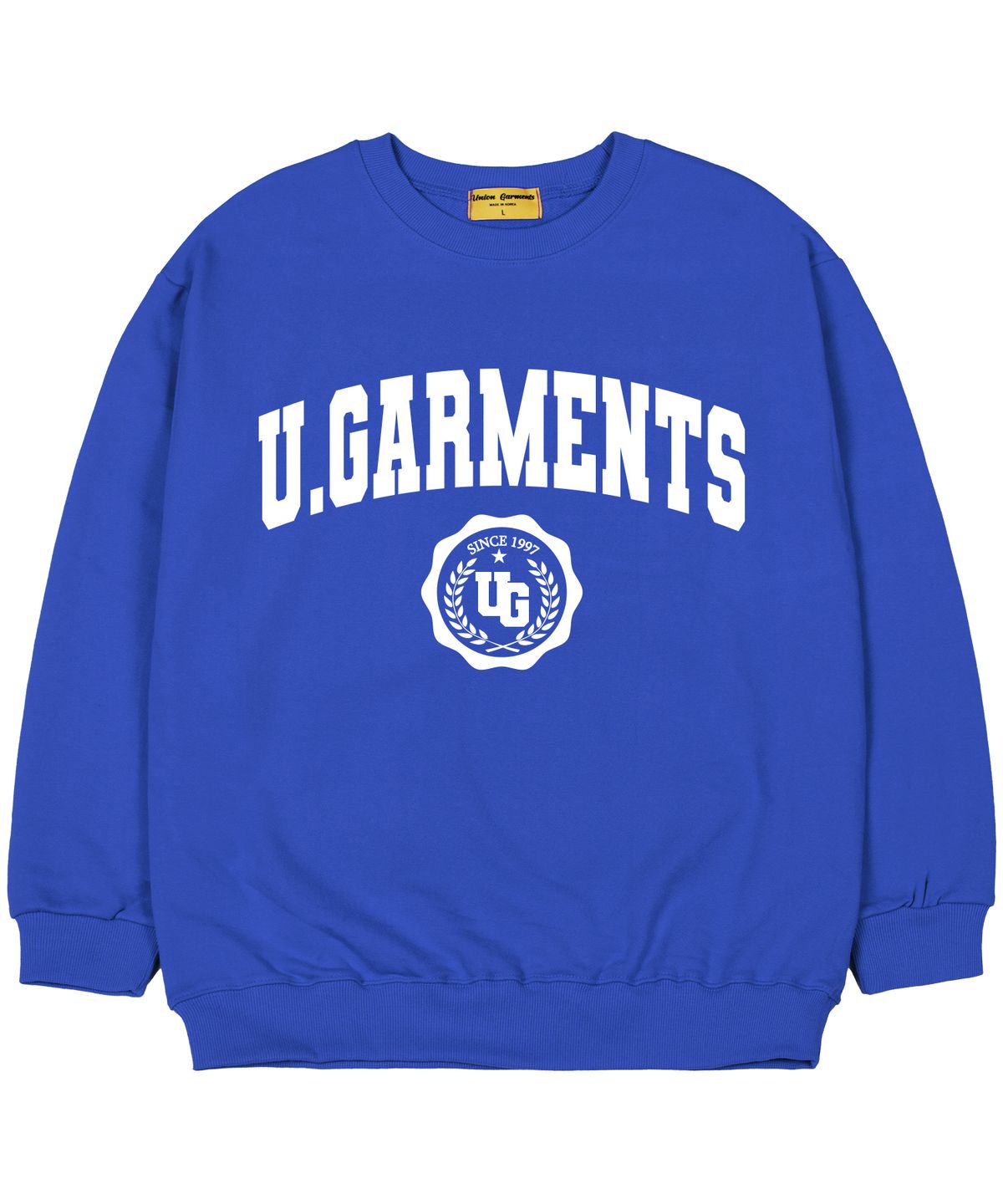 유니온가먼츠(UNION GARMENTS) [기모]엠블럼로고 오버핏 맨투맨 티셔츠 블루