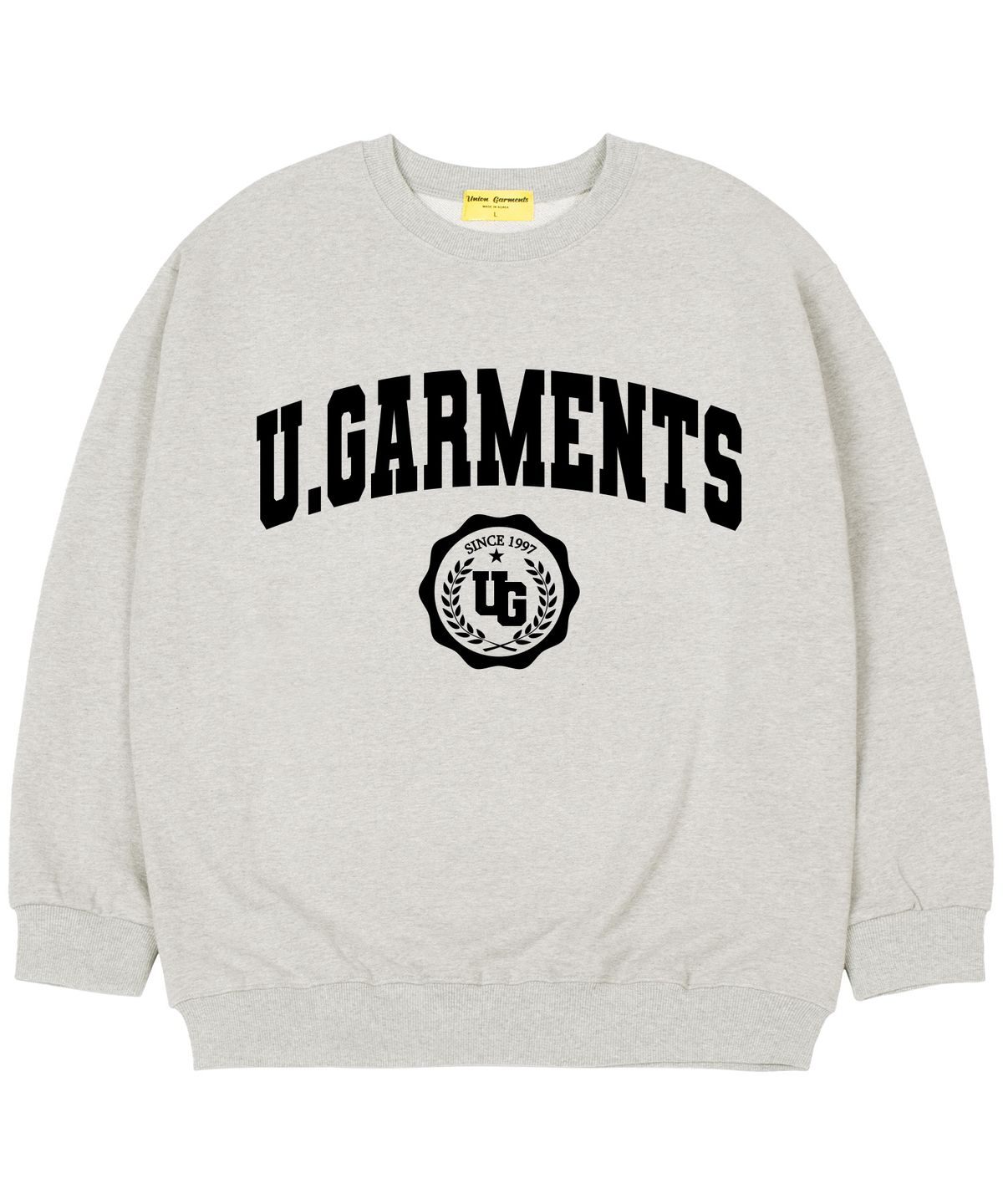 유니온가먼츠(UNION GARMENTS) [기모]엠블럼로고 오버핏 맨투맨 티셔츠 오트밀