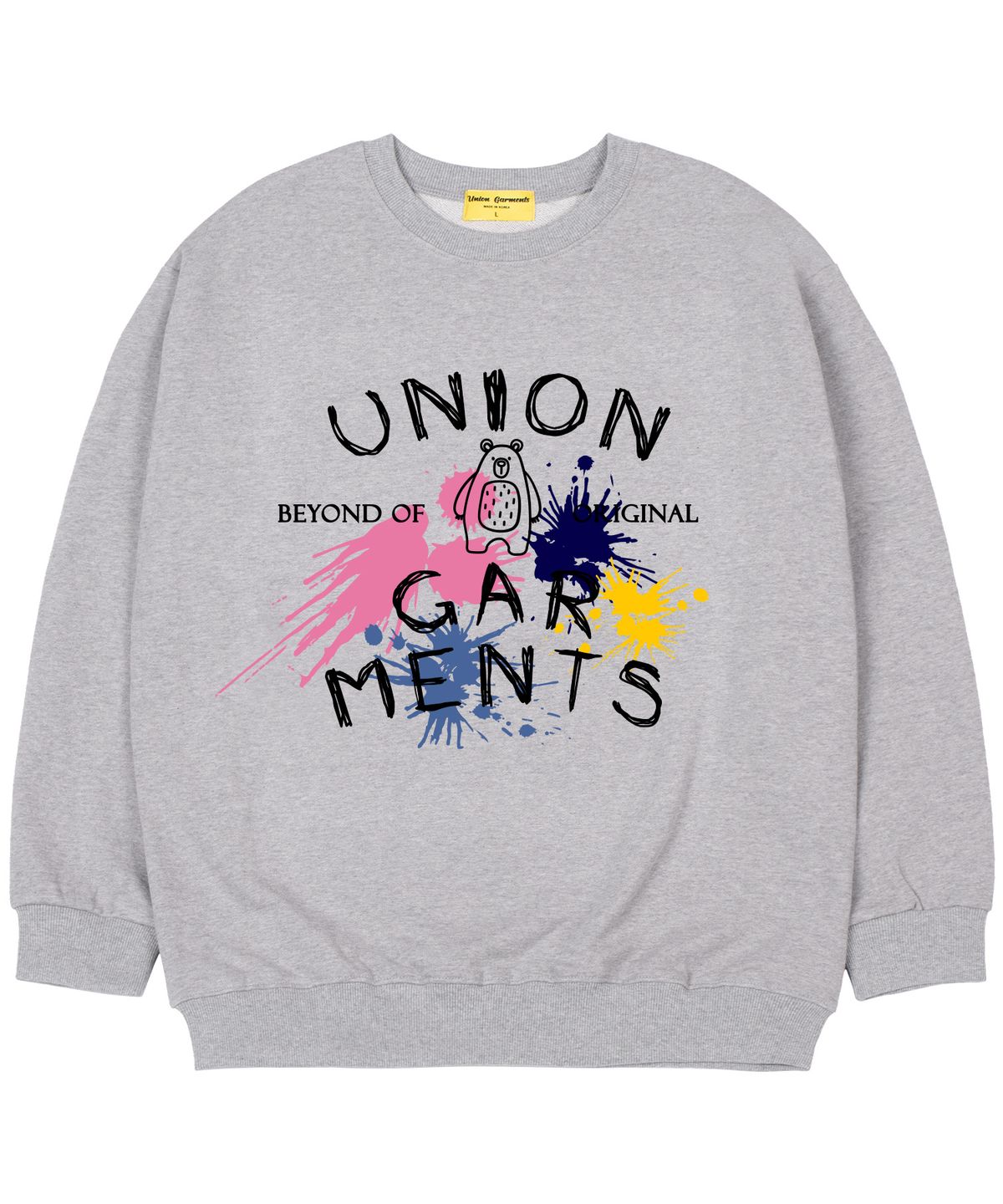 유니온가먼츠(UNION GARMENTS) [기모]페인팅 오버핏 맨투맨 티셔츠 그레이