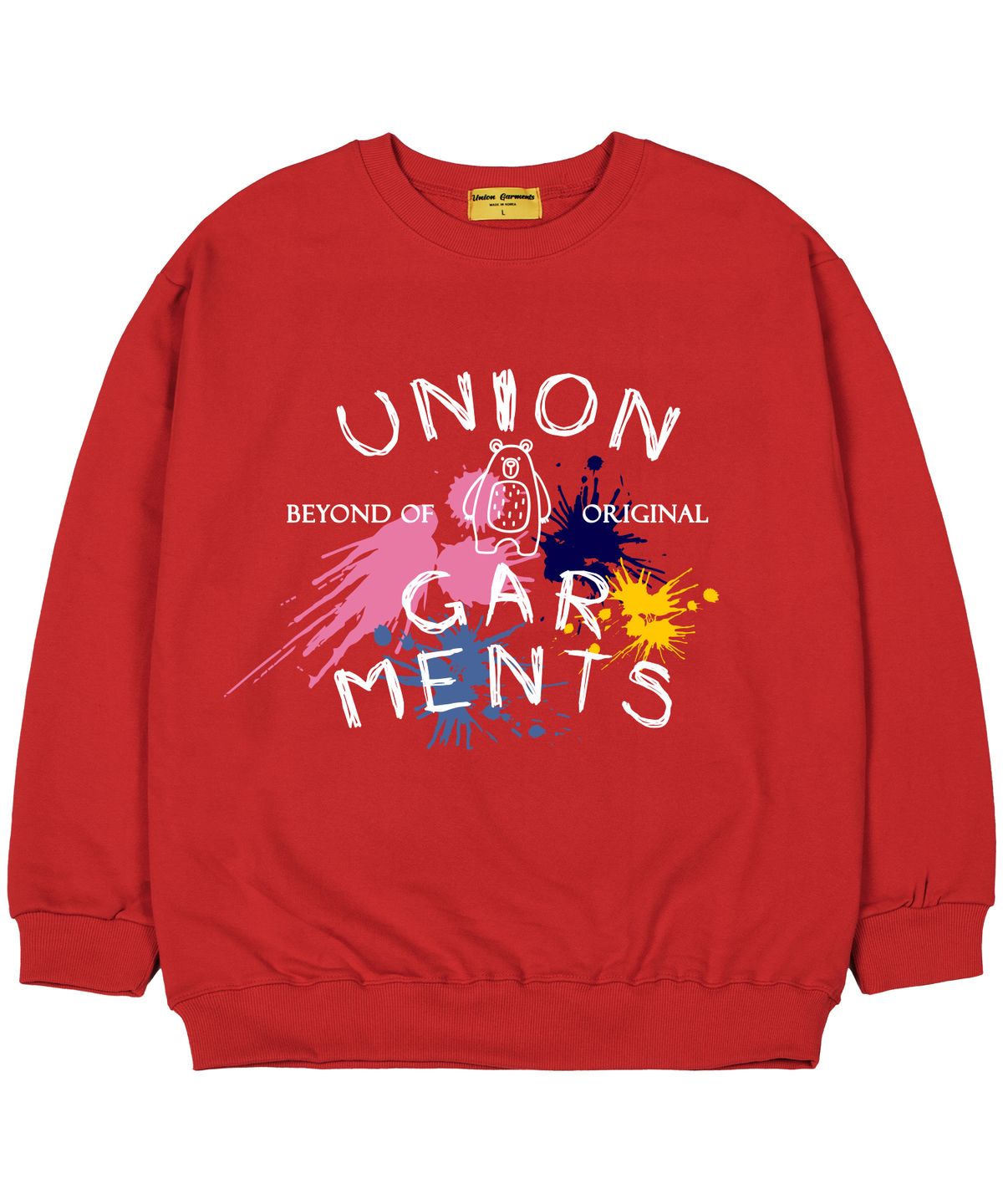 유니온가먼츠(UNION GARMENTS) [기모]페인팅 오버핏 맨투맨 티셔츠 레드