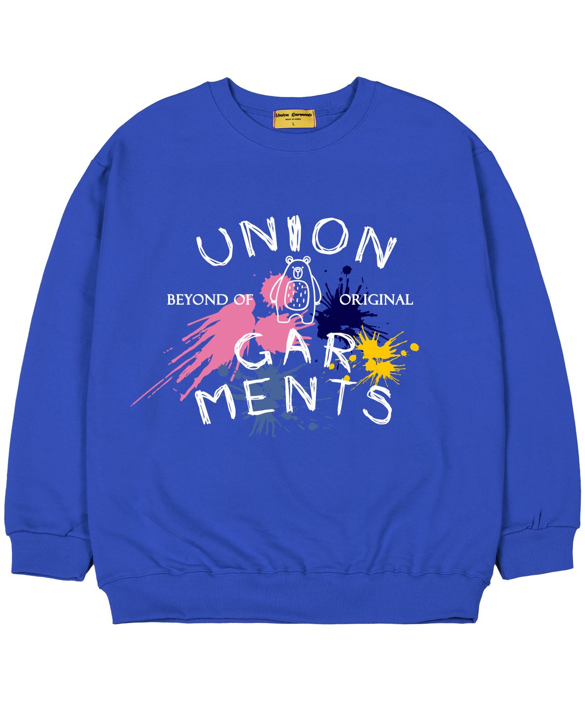 유니온가먼츠(UNION GARMENTS) [기모]페인팅 오버핏 맨투맨 티셔츠 블루