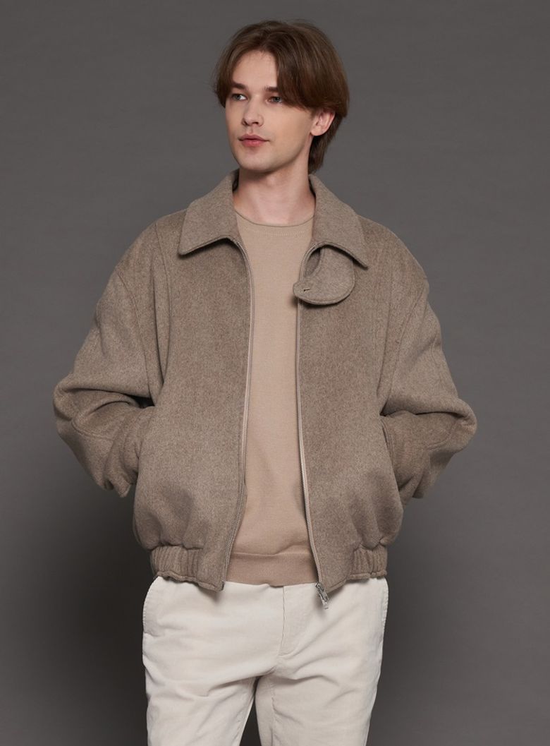 [XL~4XL]울 블렌드 카라 블루종 자켓_베이지
