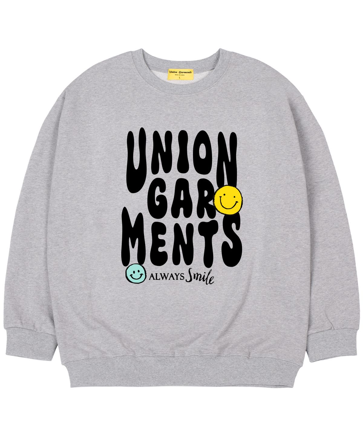 유니온가먼츠(UNION GARMENTS) [기모]스마일가먼츠 오버핏 맨투맨 티셔츠 그레이