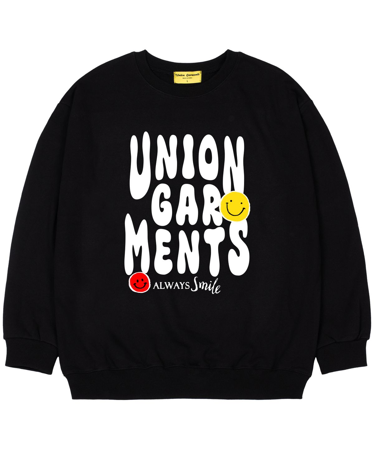 유니온가먼츠(UNION GARMENTS) [기모]스마일가먼츠 오버핏 맨투맨 티셔츠 블랙