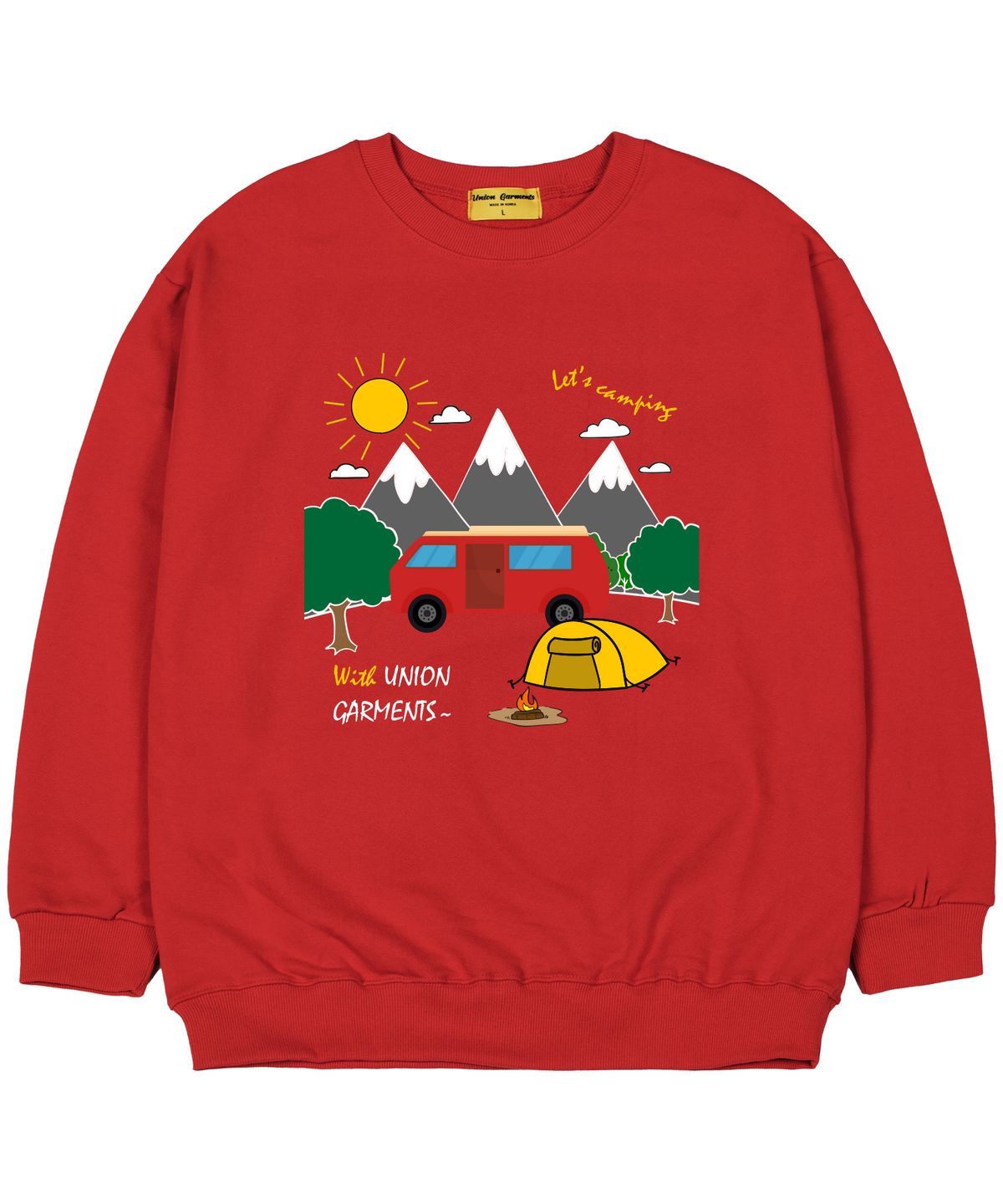 유니온가먼츠(UNION GARMENTS) [기모]렛츠캠핑 오버핏 맨투맨 티셔츠 레드
