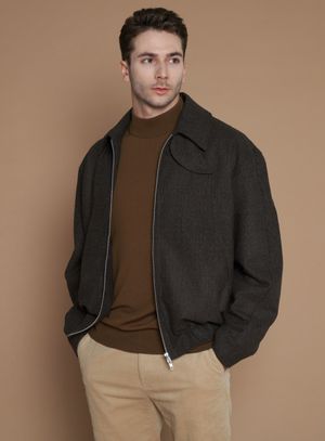 [XL~4XL]울 블렌드 카라 블루종 자켓_카키그레이