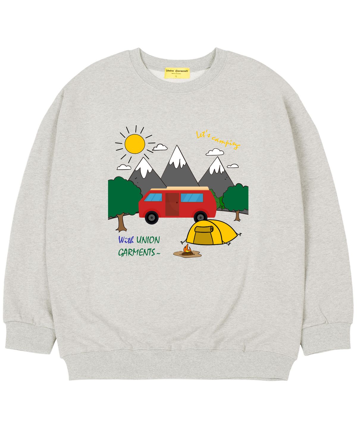 유니온가먼츠(UNION GARMENTS) [기모]렛츠캠핑 오버핏 맨투맨 티셔츠 오트밀