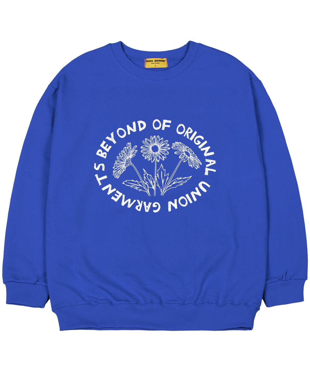 유니온가먼츠(UNION GARMENTS) [기모]비욘드플라워 오버핏 맨투맨 티셔츠 블루