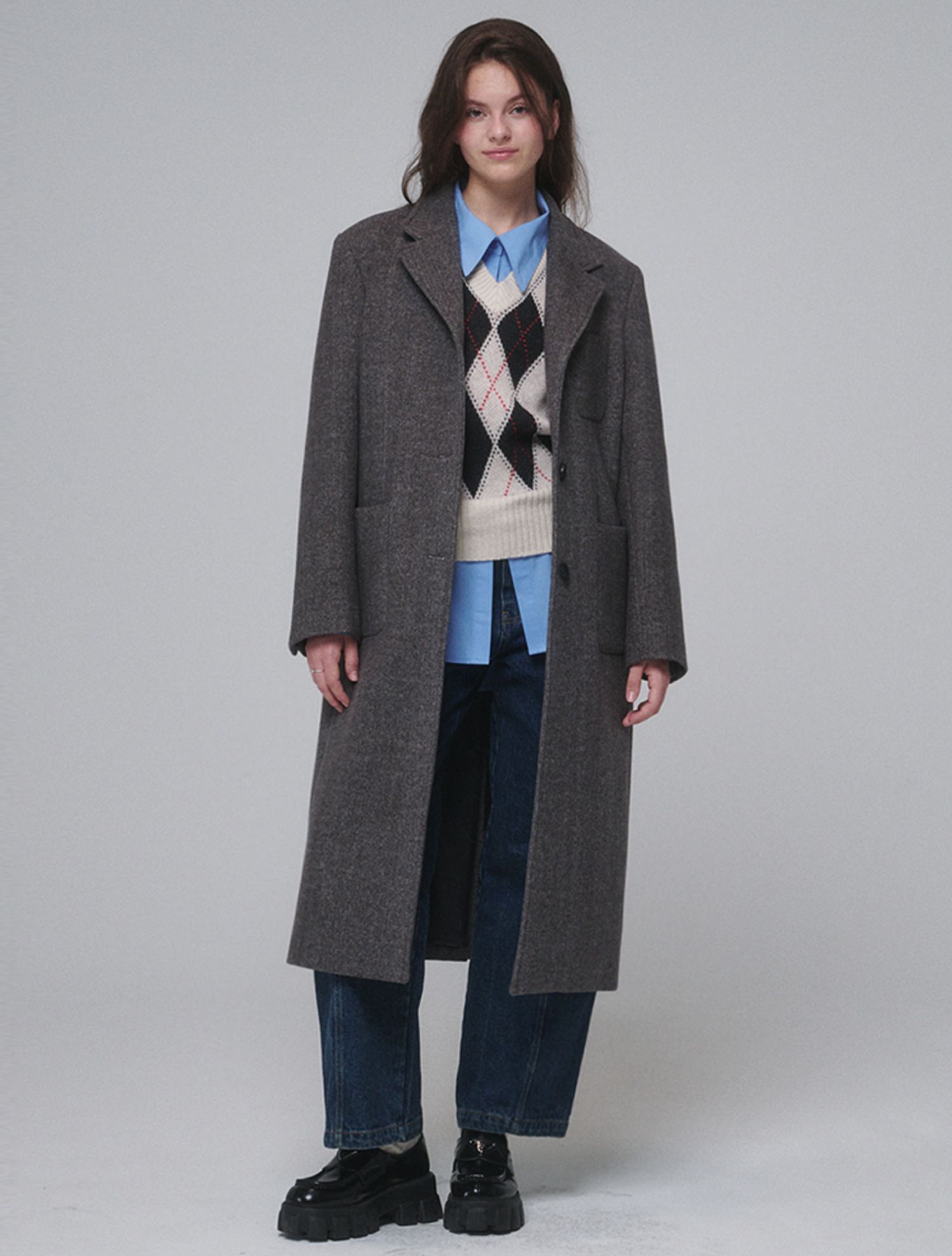 MUSINSA | OPENING SUNSHINE Single Wool Long Coat Gray