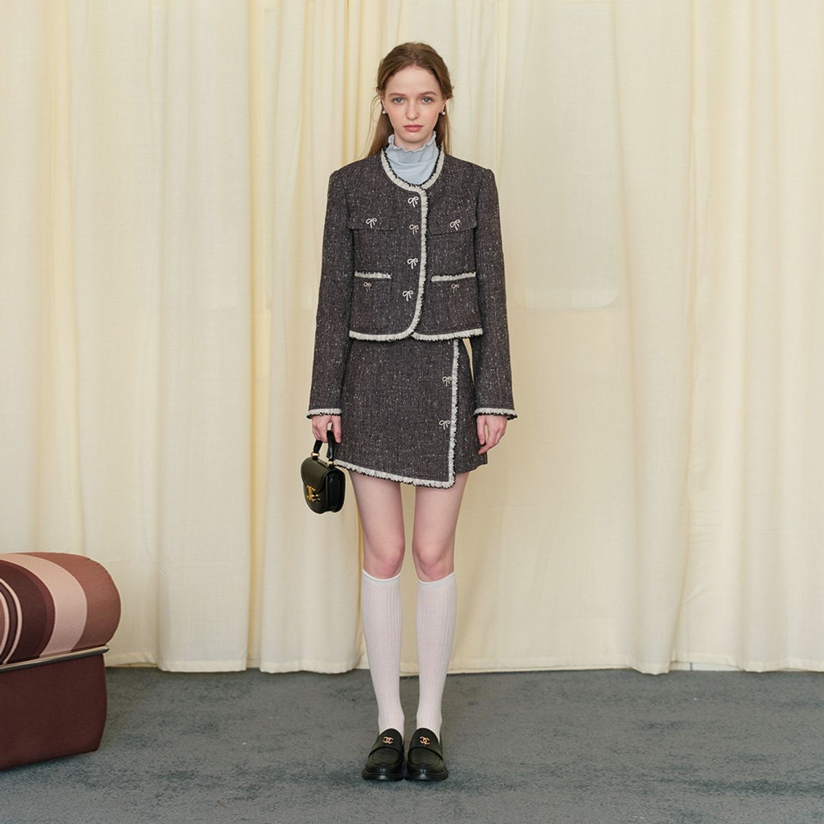 쎄무아듀(CEST MOIDEW) Cest_Lace ribbon tweed pantskirt