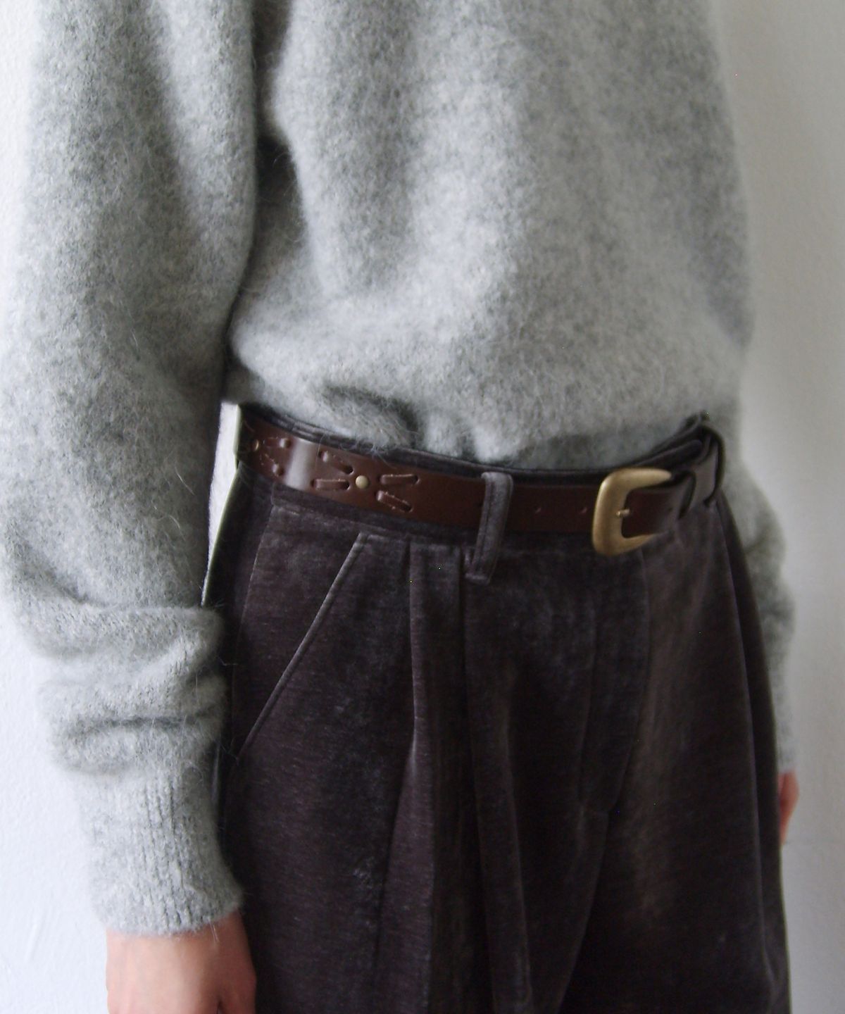 엔오르(EN OR) TWIST WESTERN LEATHER BELT - BROWN