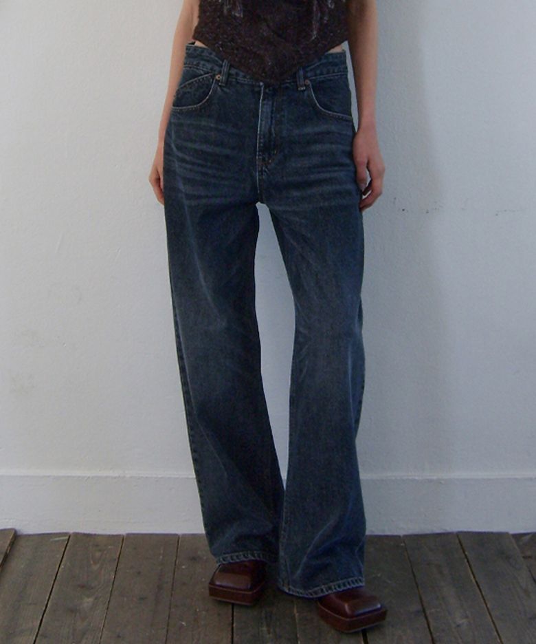 LOOSE FIT WASHED DENIM PANTS - NAVY