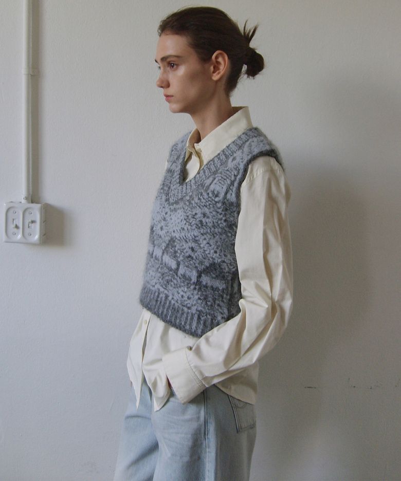 [ALPACA 35%] SUPERFINE ALPACA NORDIC VEST - GREY