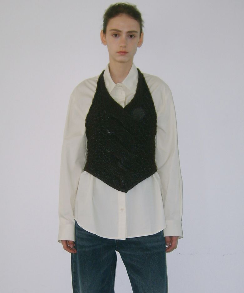 [ITALY FABRIC] TWIDDLE HALTER KNIT VEST - BROWN