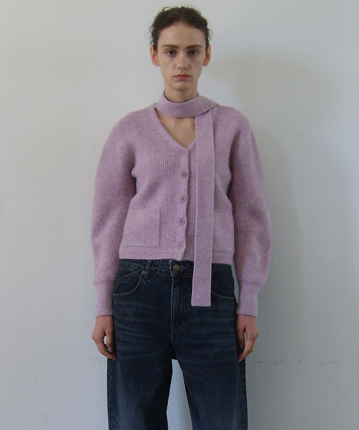 엔오르(EN OR) MUFFLER ALPACA KNIT CARDIGAN - PINK