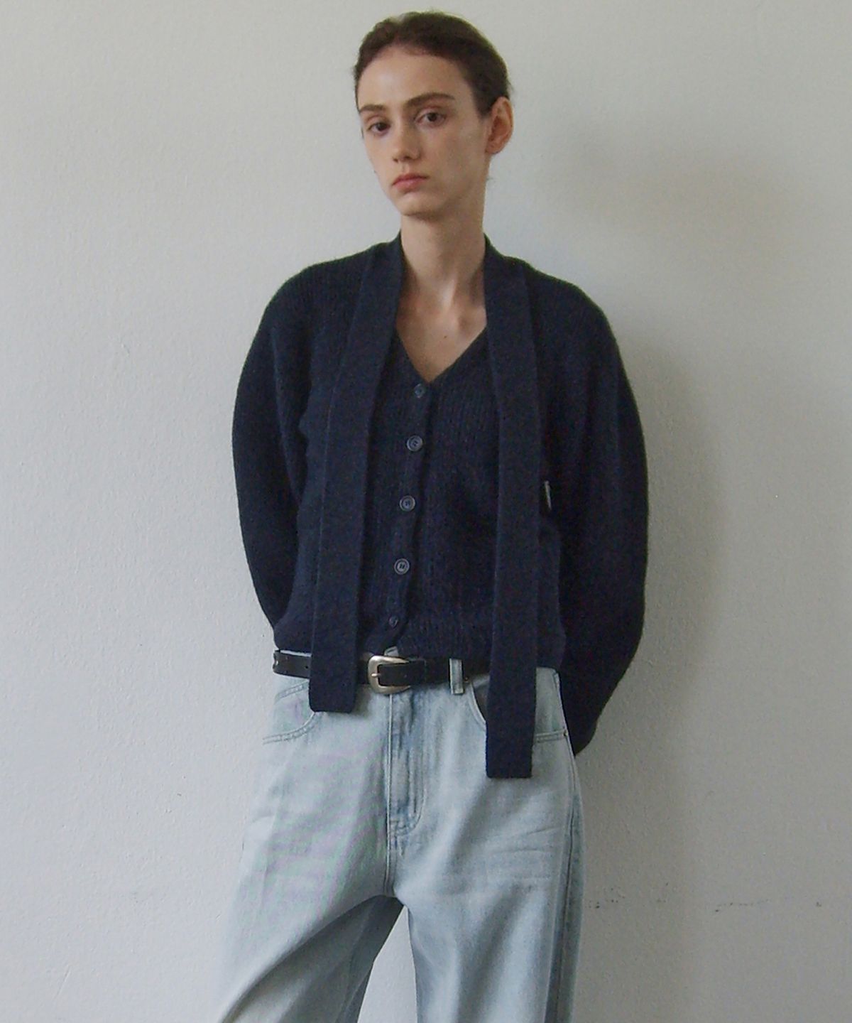 엔오르(EN OR) MUFFLER ALPACA KNIT CARDIGAN - NAVY