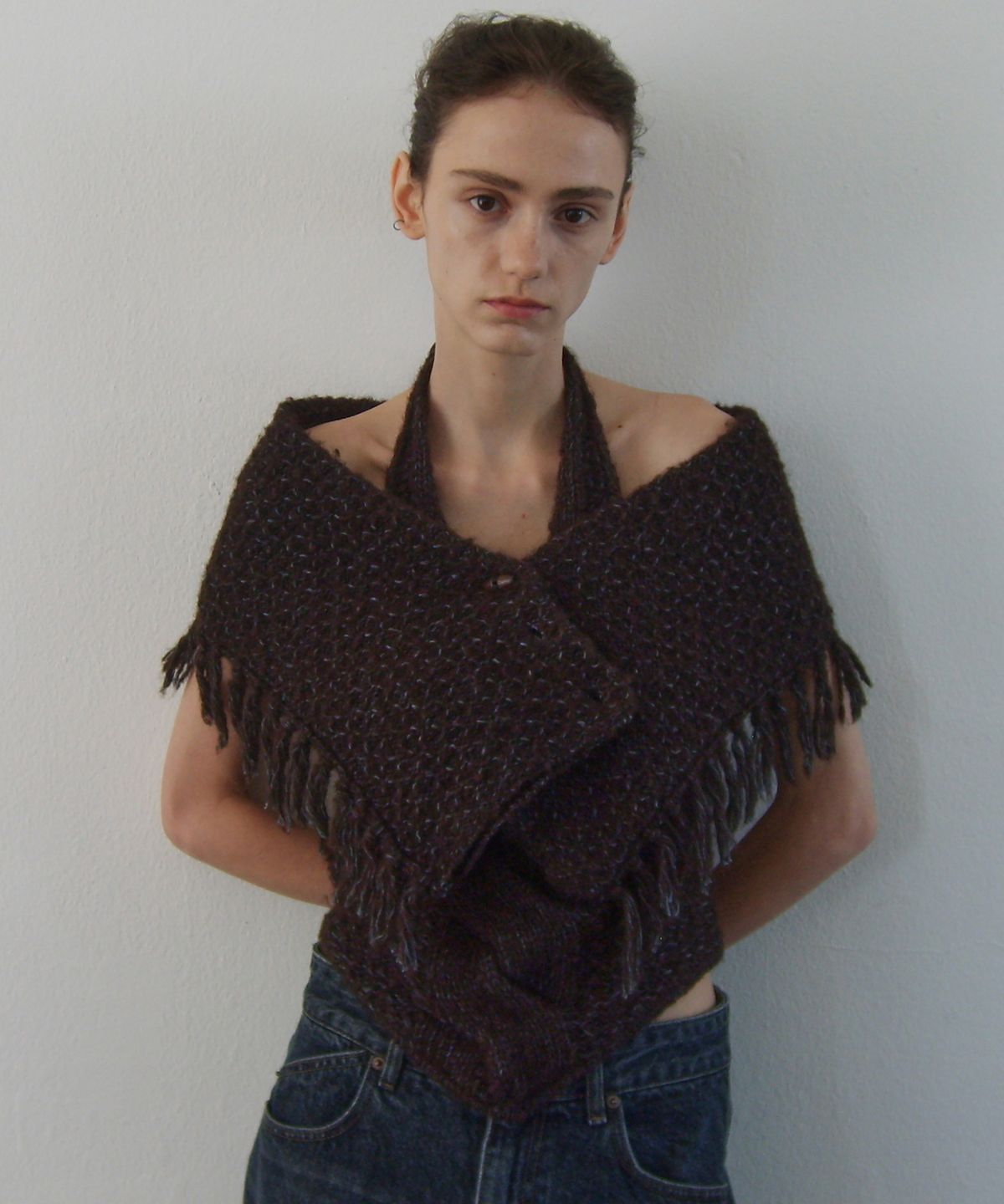 엔오르(EN OR) [ITALY FABRIC] FRINGE SHAWL MUFFLER - BROWN