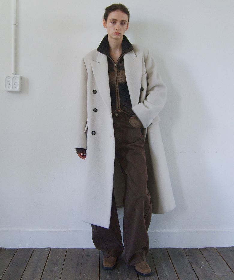 [ALPACA 20%] DOUBLE BREASTED TAILORED COAT - IVORY