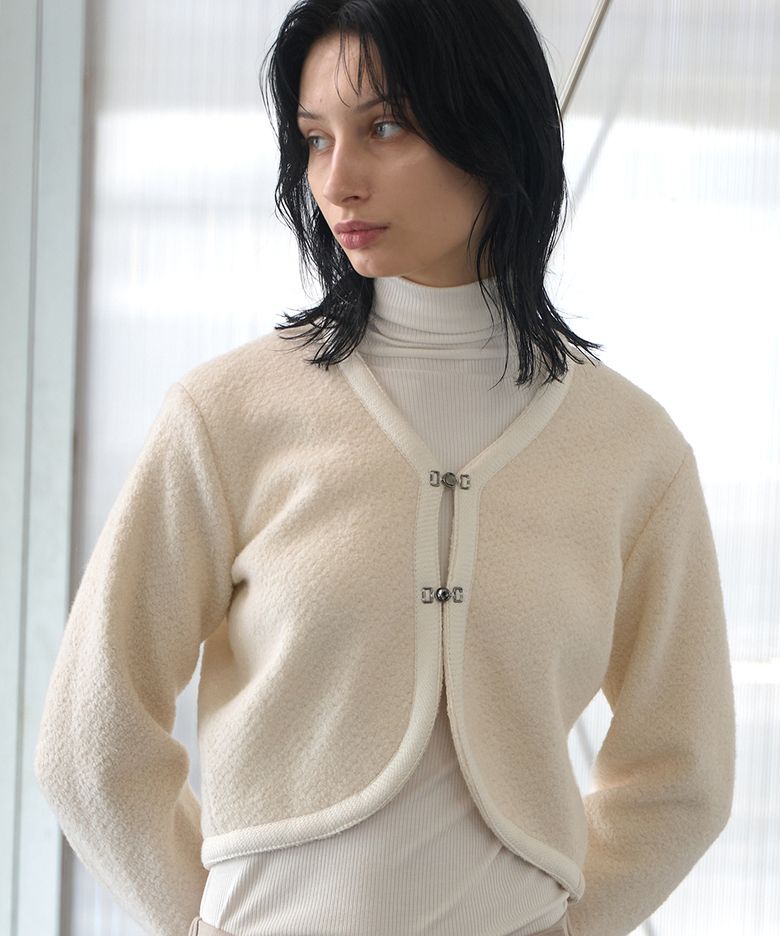 Wool Blend Boucle Hook Cardigan Ivory
