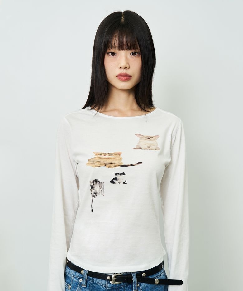 FOUR-CAT PRINTED WOMAN LONGSLEEVE T-SHIRT