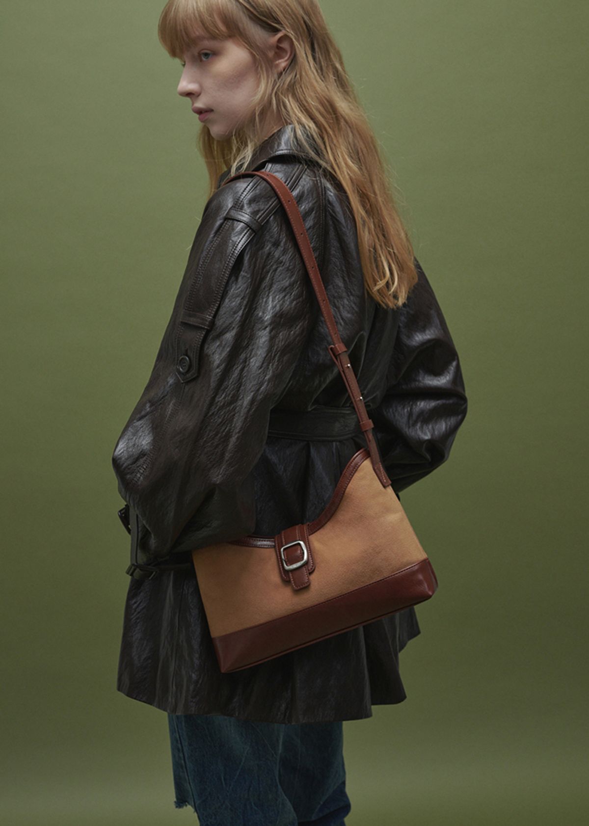 세미코드(SEMICODE) veil middle bag - suede chestnut