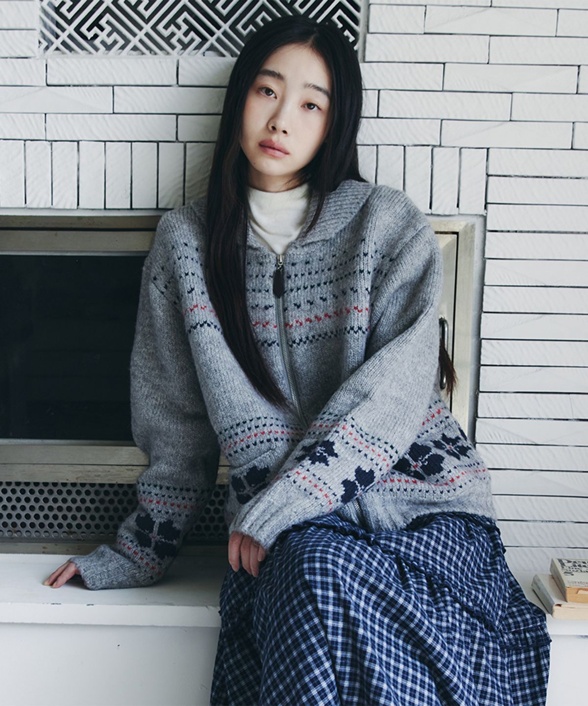 셀리테일즈(CELITAILS) SNOW COWICHAN ZIP UP CARDIGAN_GREY