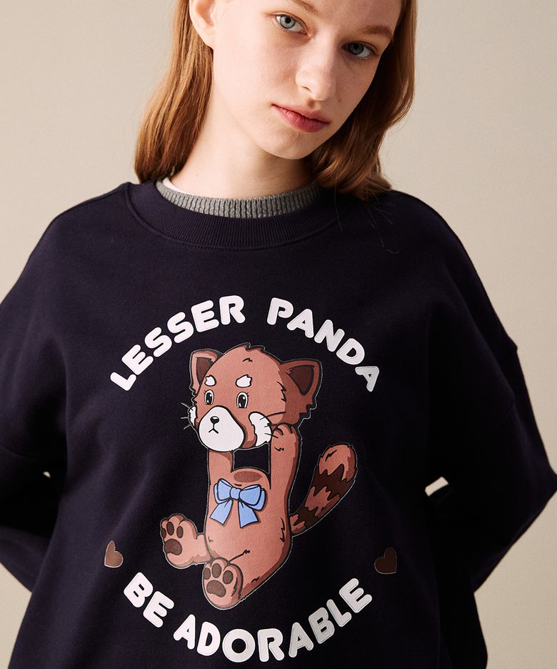 [OVER-FIT] BIG-HEADED LESSER PANDA SWEATSHIRT NAVY