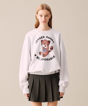 [OVER-FIT] BIG-HEADED LESSER PANDA SWEATSHIRT WHITE MELANGE