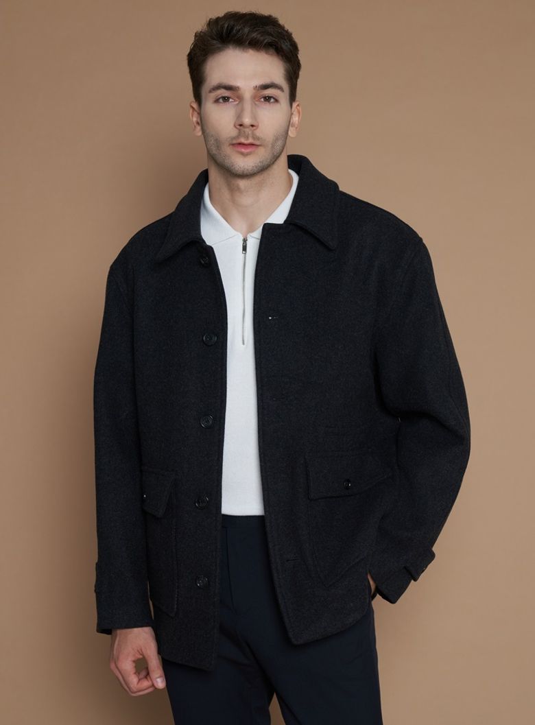 [XL~4XL]울 블렌드 하프코트_차콜