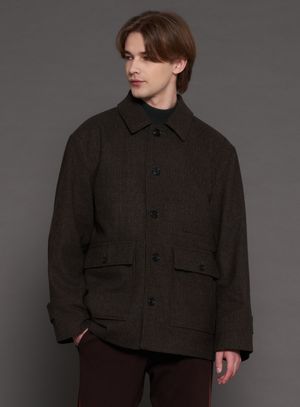 [XL~4XL]울 블렌드 하프코트_카키그레이