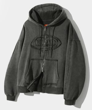 VLAD 컷오프 아플리케 후드 집업_차콜
