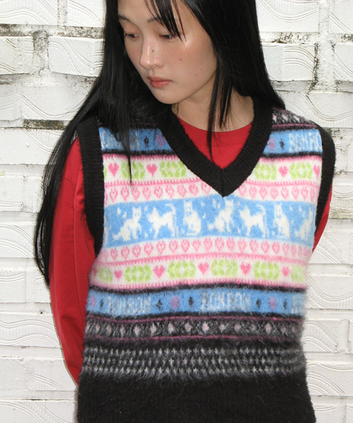 론론(RONRON) KITTY RONRON FAIR ISLE KNIT VEST BLACK
