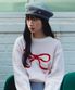 HEART RIBBON JACQUARD KNIT IVORY RED