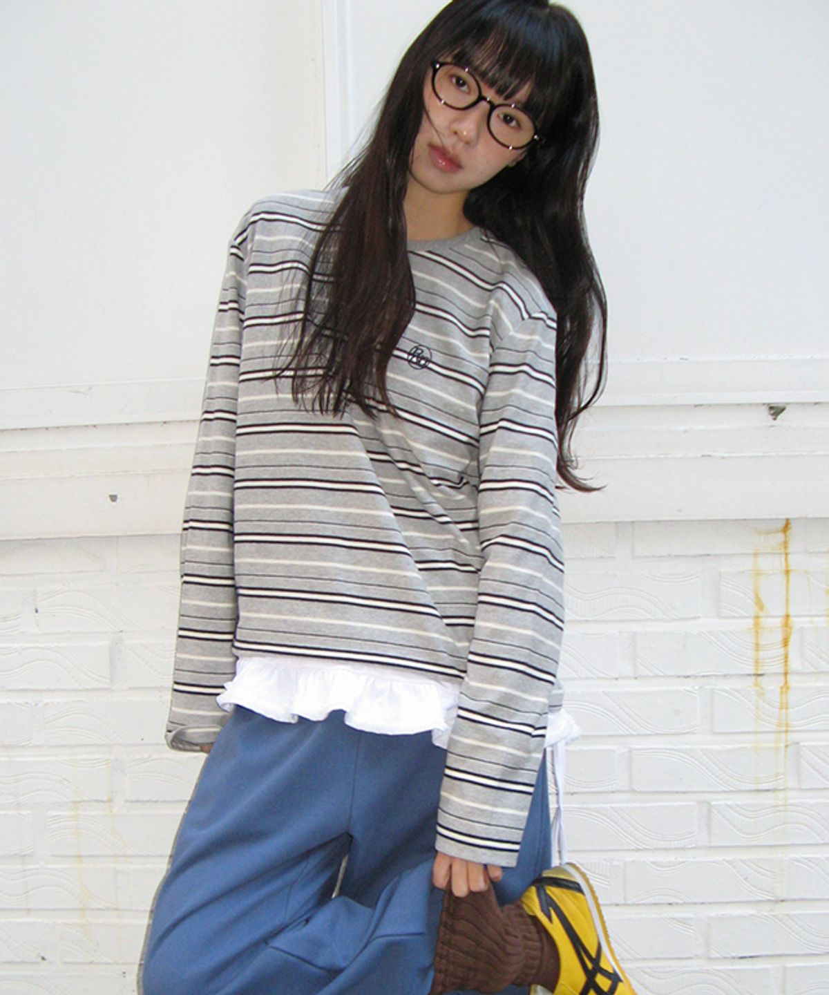 론론(RONRON) MULTI STRIPE LONG SLEEVE GREY