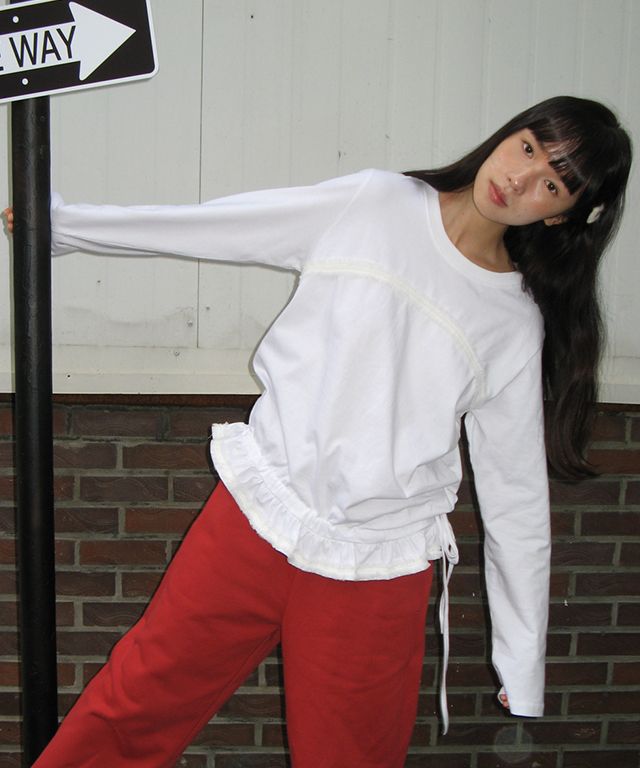 RONRON ♥ FRILL SHIRRING LONG SLEEVE T SHIRT/追跡付 RONRON ♥ FRILL SHIRRING LONG SLEEVE T SHIRT/追跡付